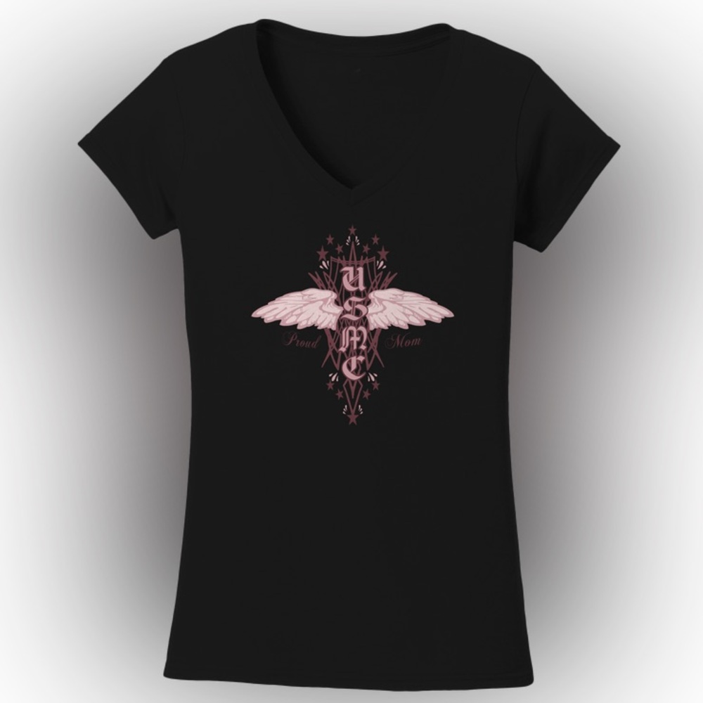 Frontline Military Apparel Angel USMC Ladies V-Neck Tee Black Size Large NEW